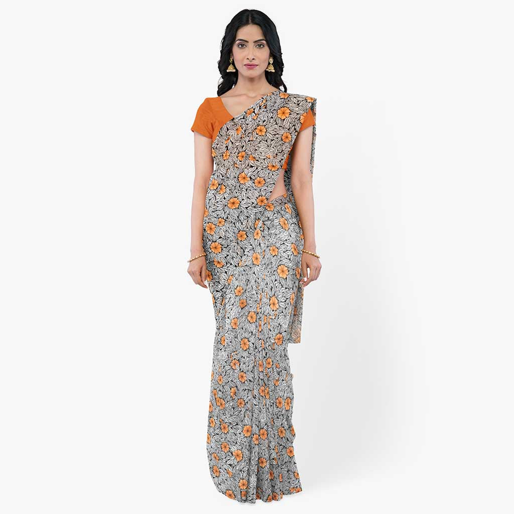 Orange Garden Chiffon Saree