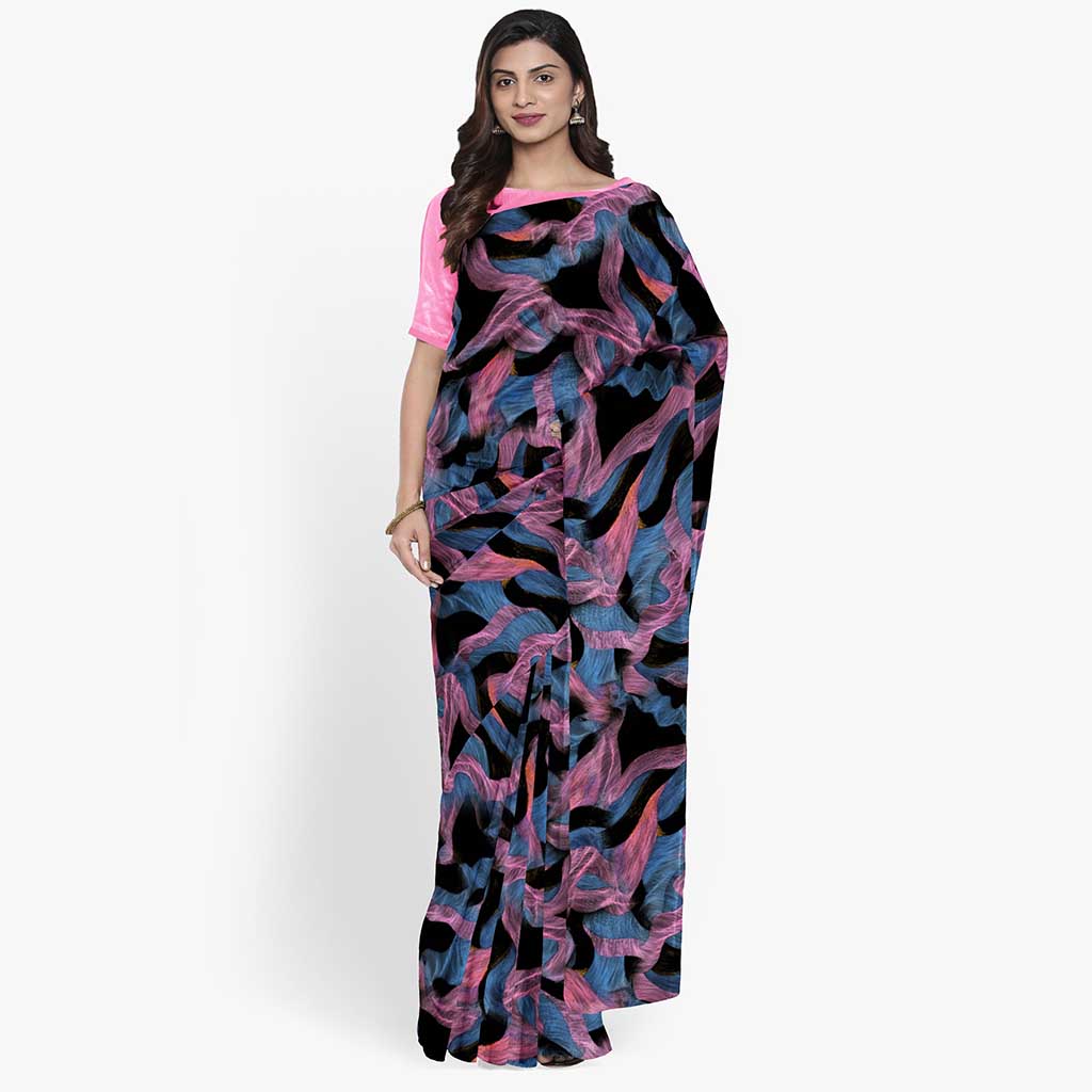 Blue & Pink Tusser Silk Saree