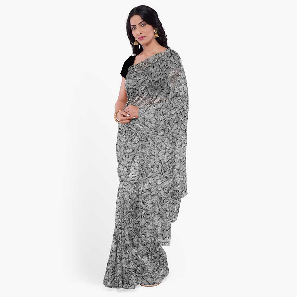 Ebony Flora Chiffon Saree