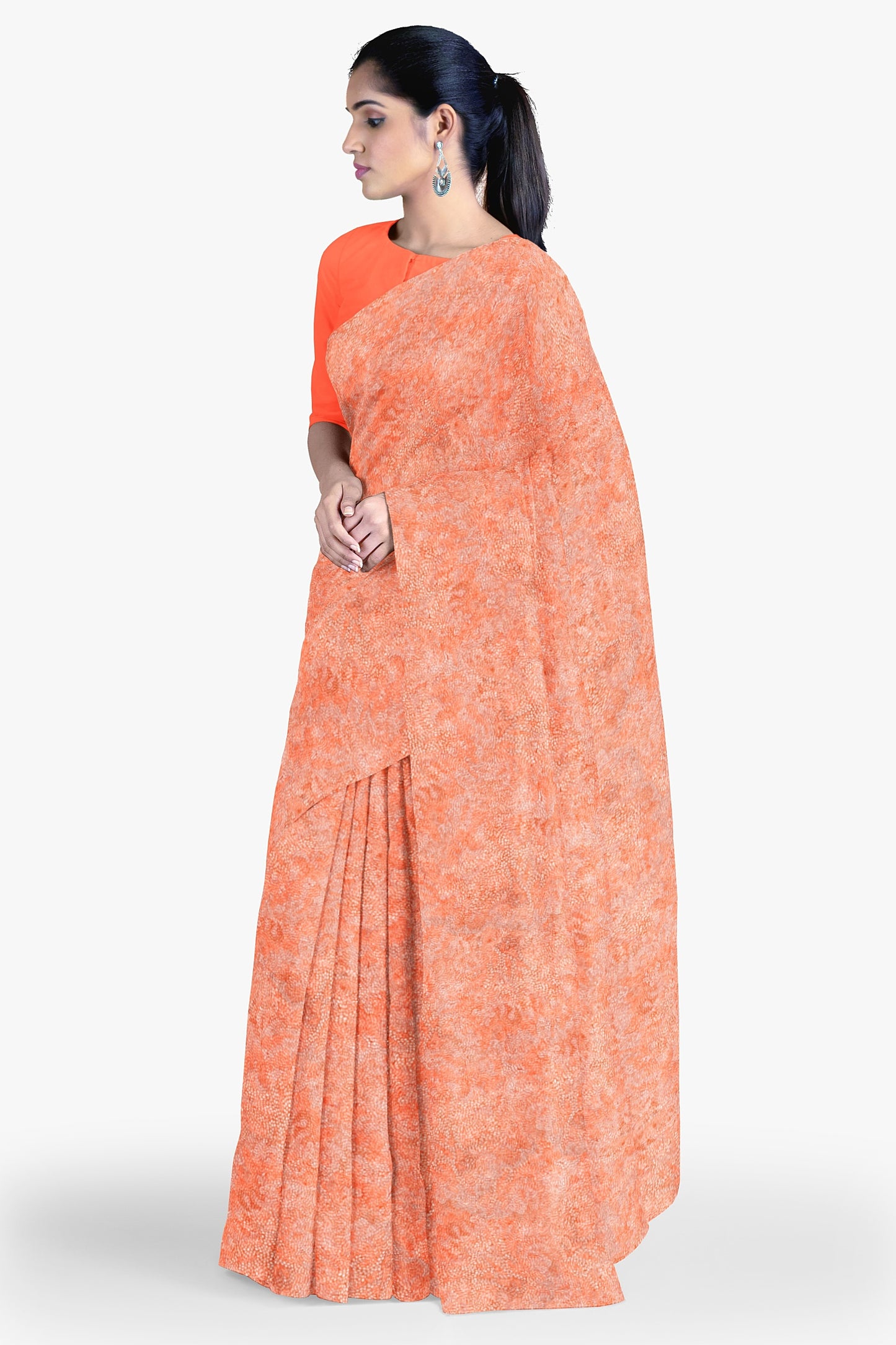 Atomic Tangerine Georgette Saree