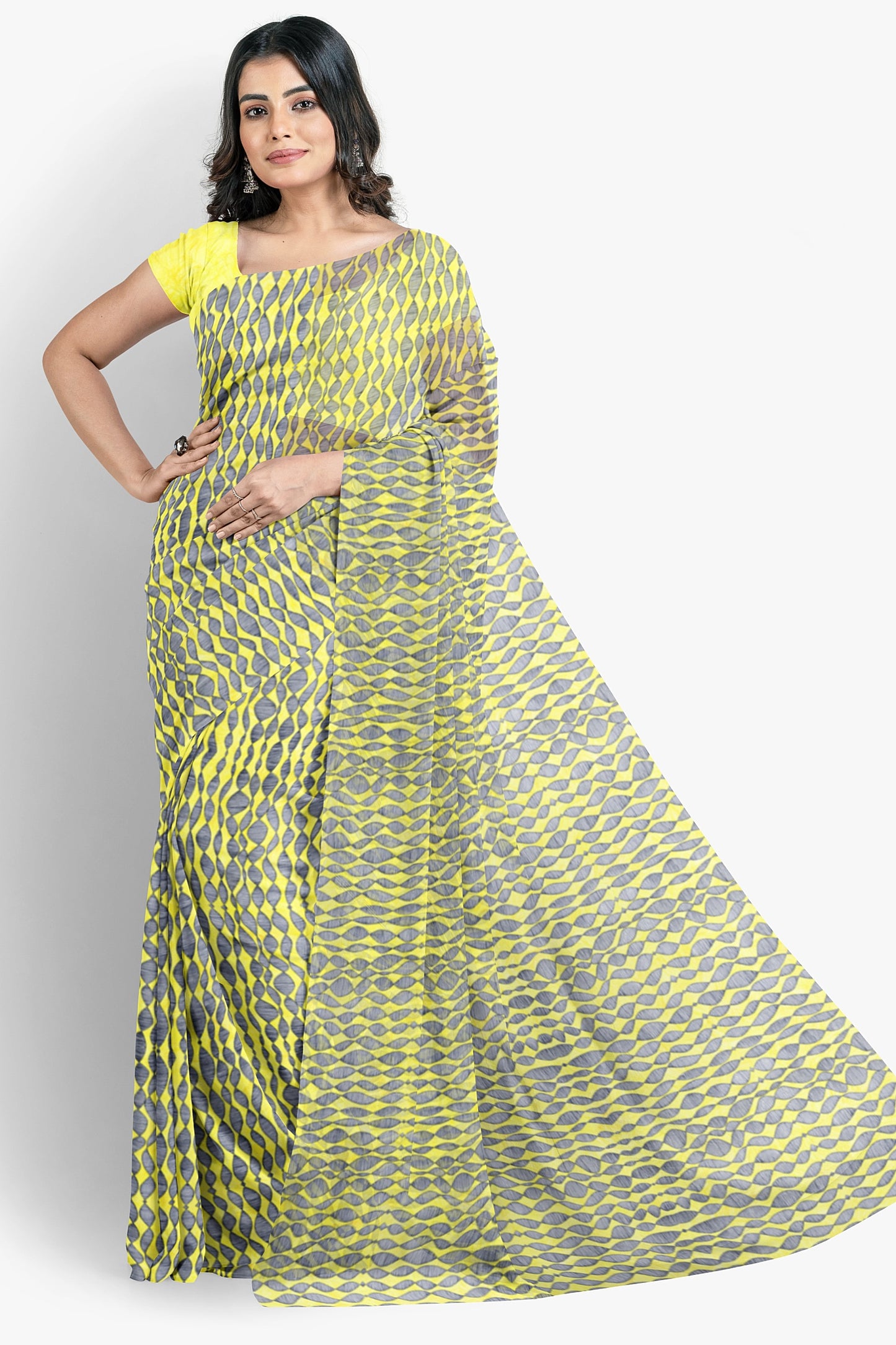 Lime & Marine Georgette Saree