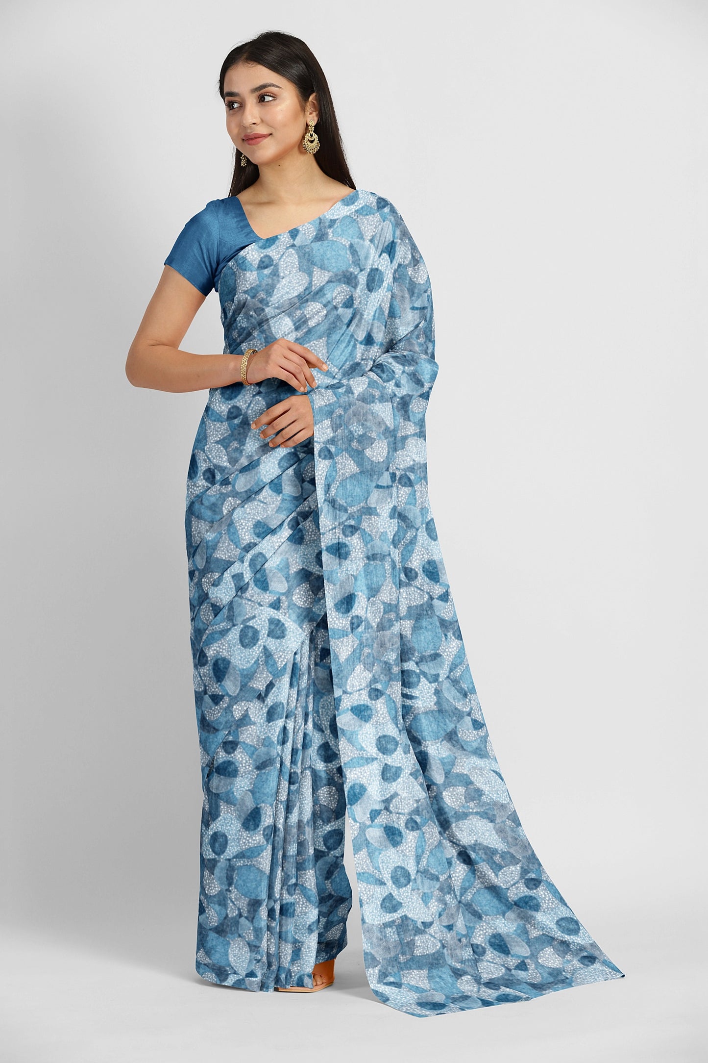 Blue Bubbles Indo Satin Saree