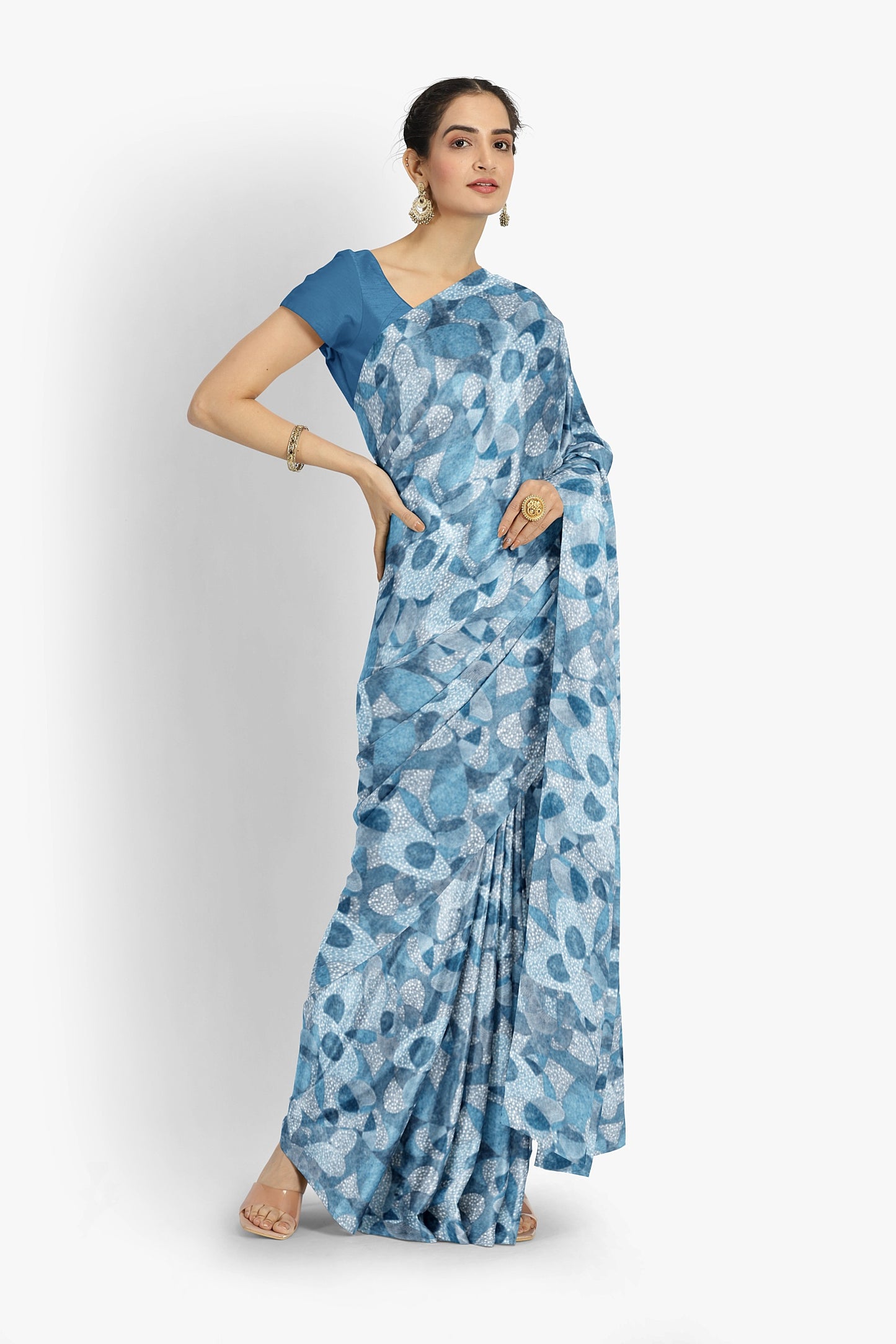 Blue Bubbles Indo Satin Saree