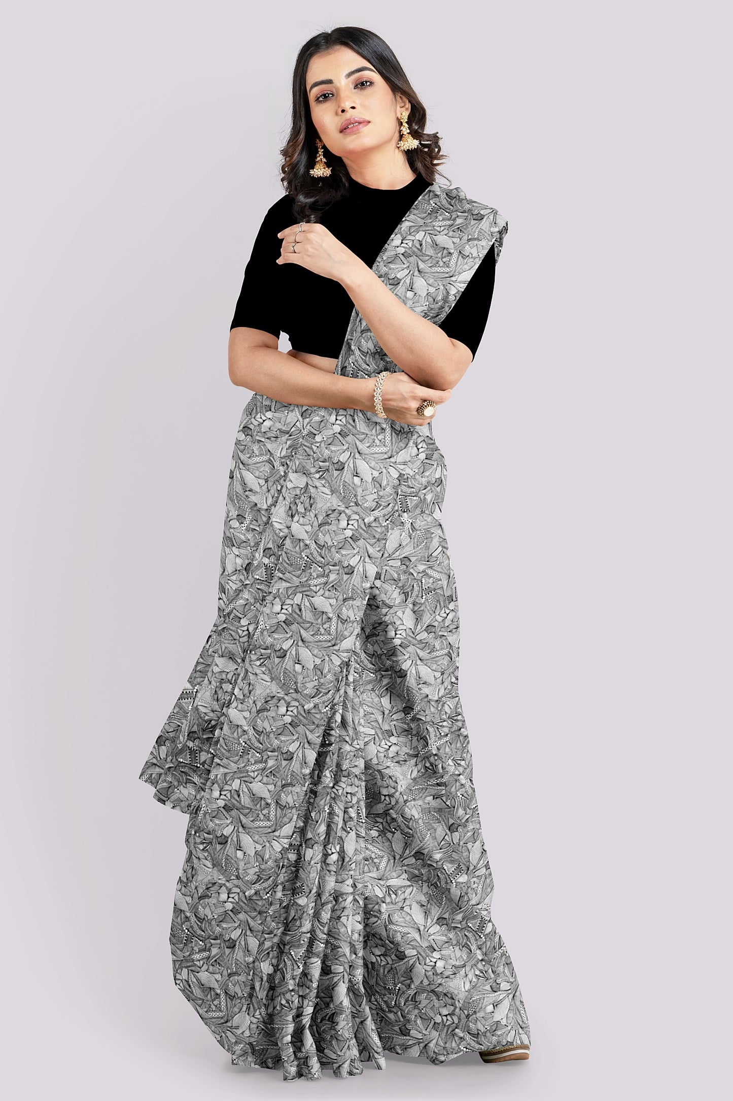 Licorice Lines Dola Silk Saree