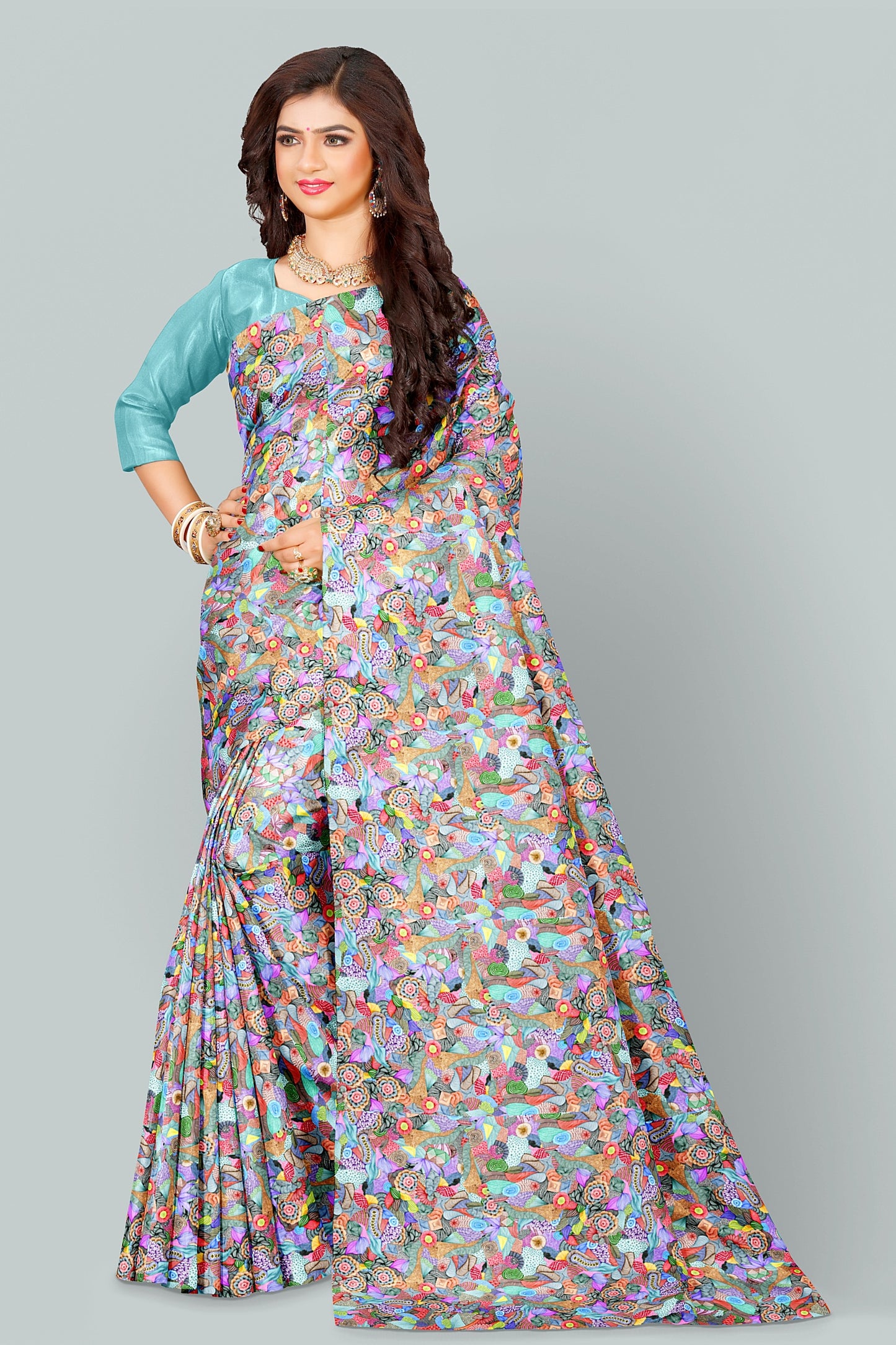 Rainbow Flurry Dola Silk Saree