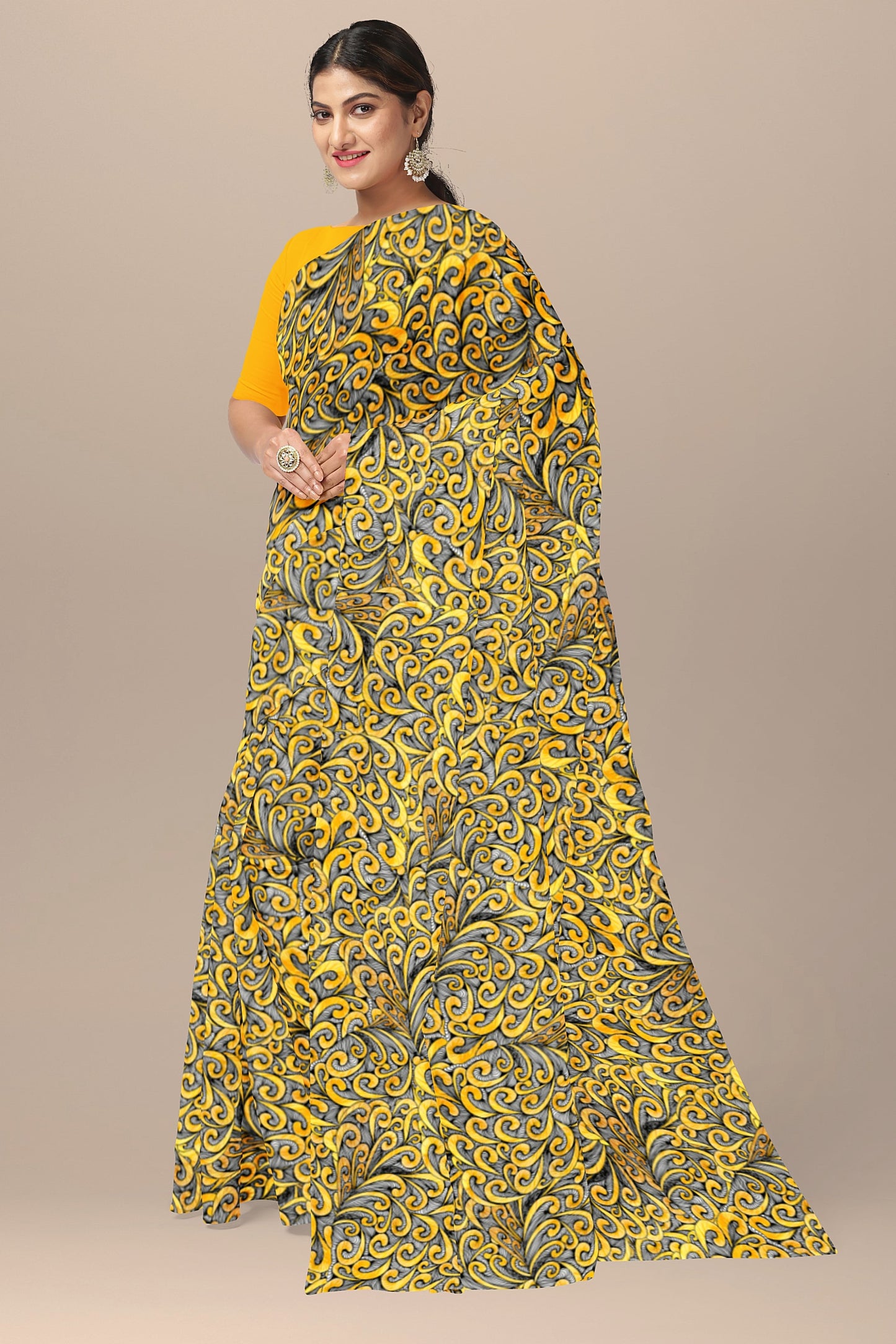 Gilded Trace Italian Crepe Saree