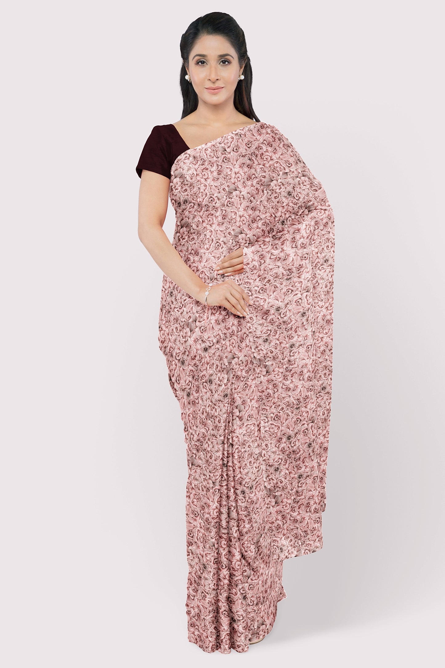 Burgundy Coral Chiffon Saree