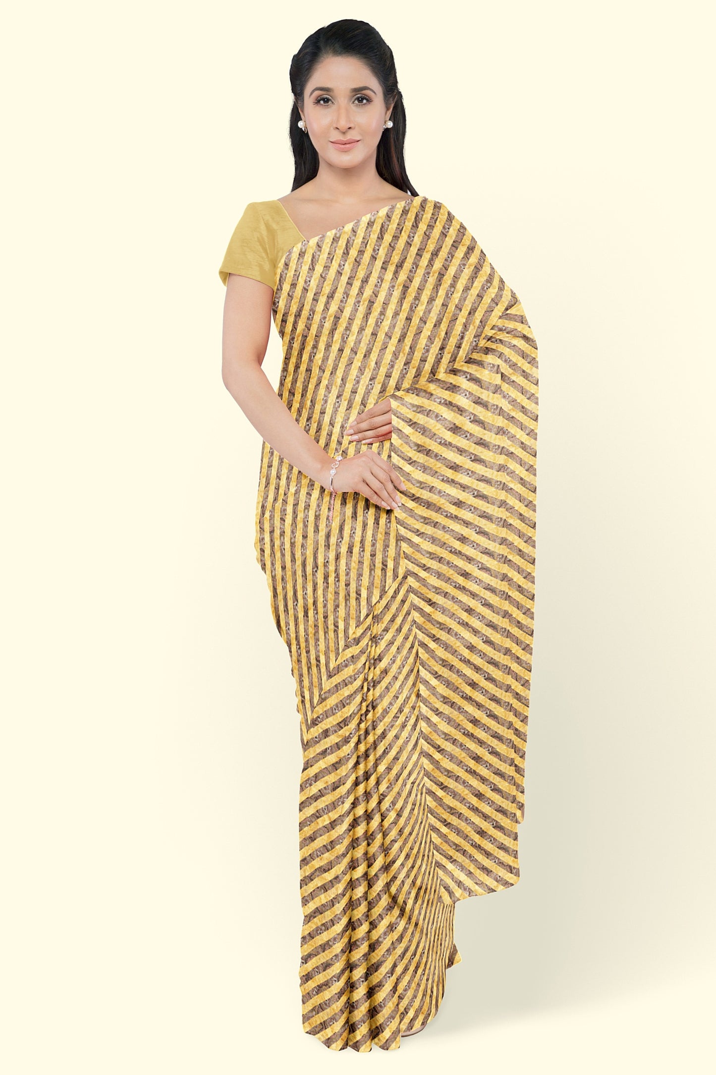 Mustard Grid Chiffon Saree