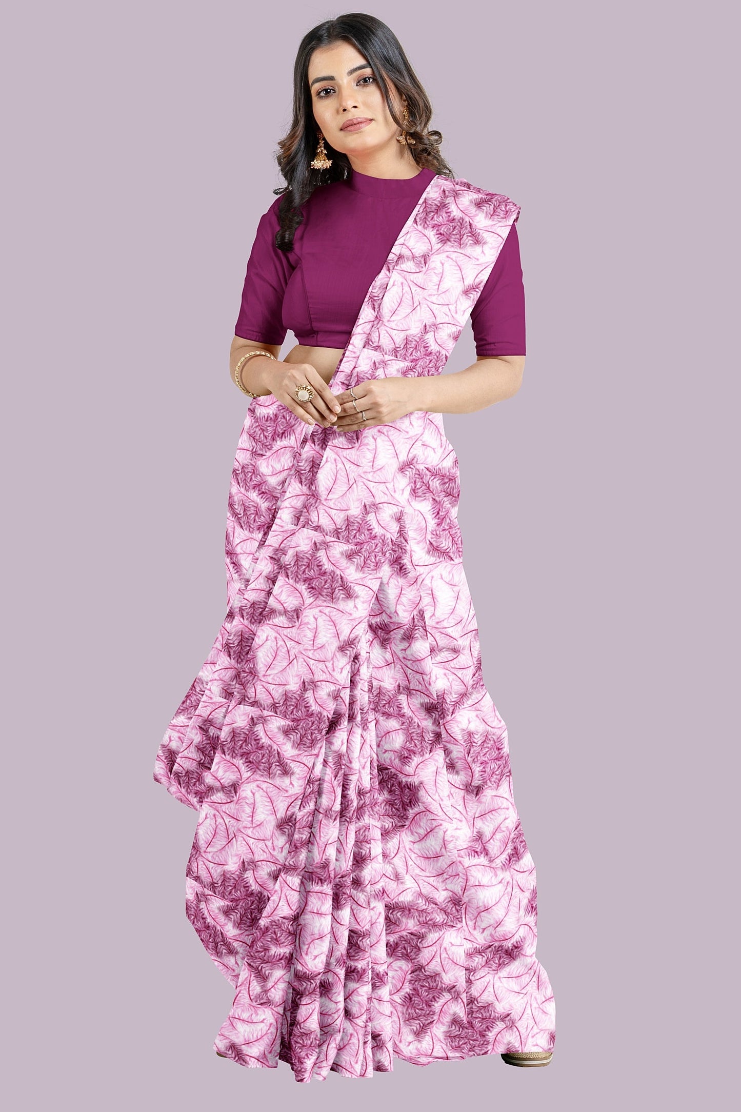Fuschia Feathers Chiffon Saree