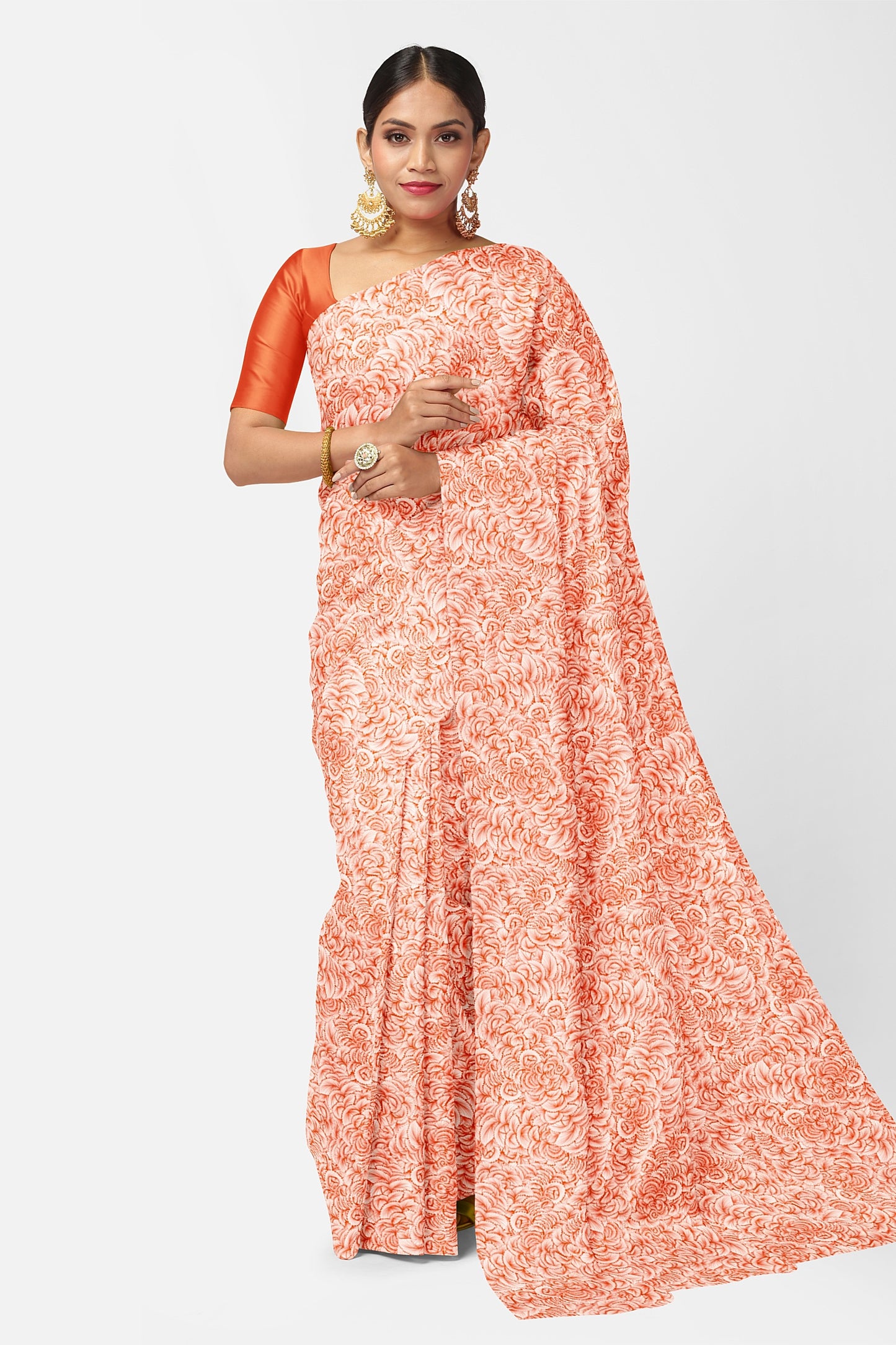 Blood Orange Chiffon Saree
