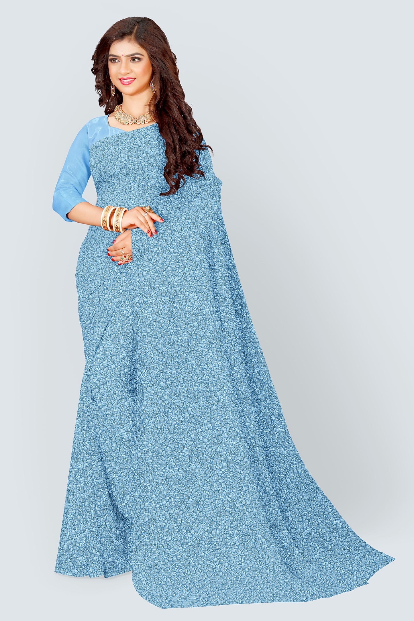 Frozen Sky Chiffon Saree